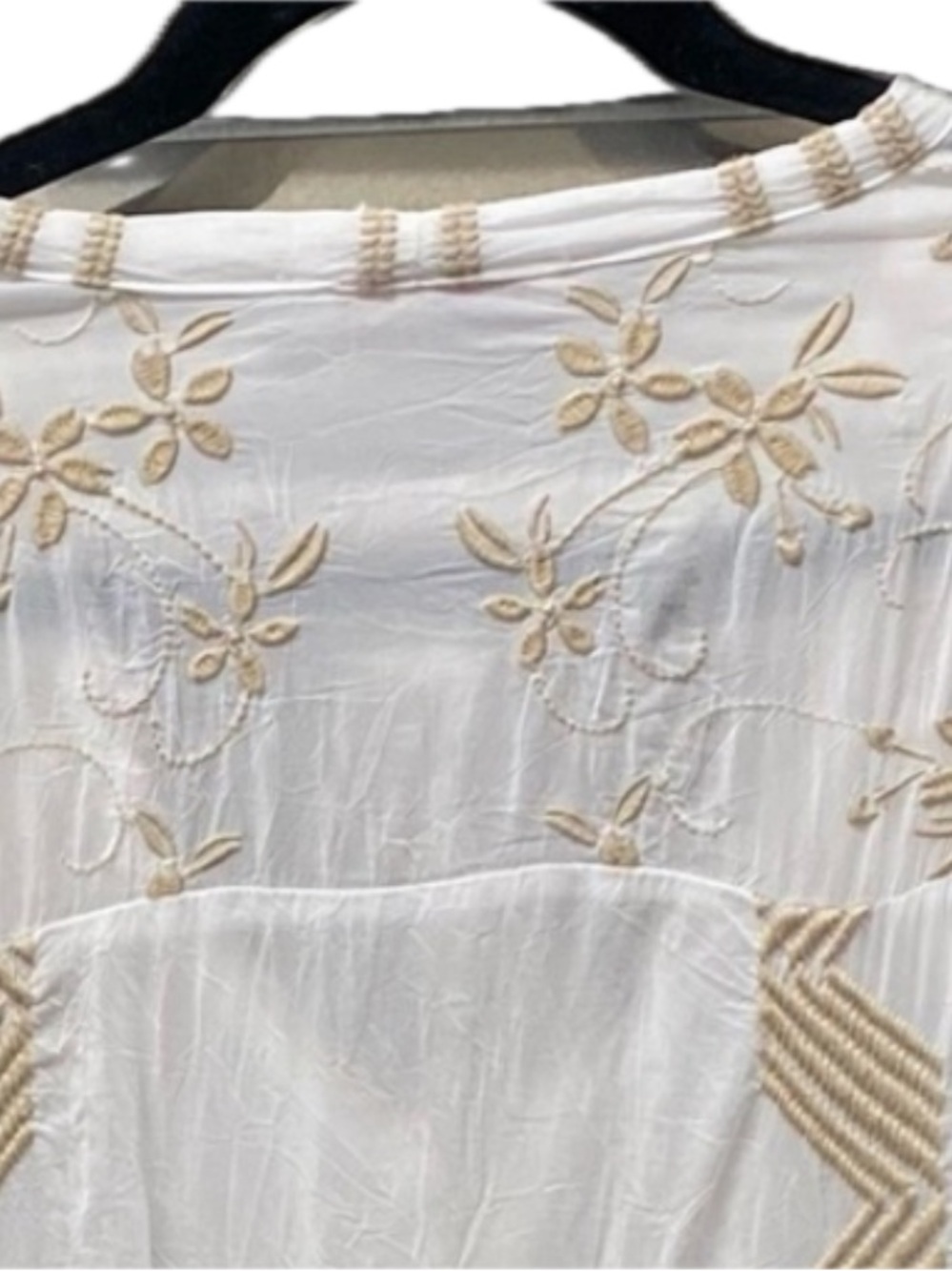 Johnny Was White Sheer Embroidered Tunic with Tan Lattice and Multicolor Floral - Picture 7 of 9